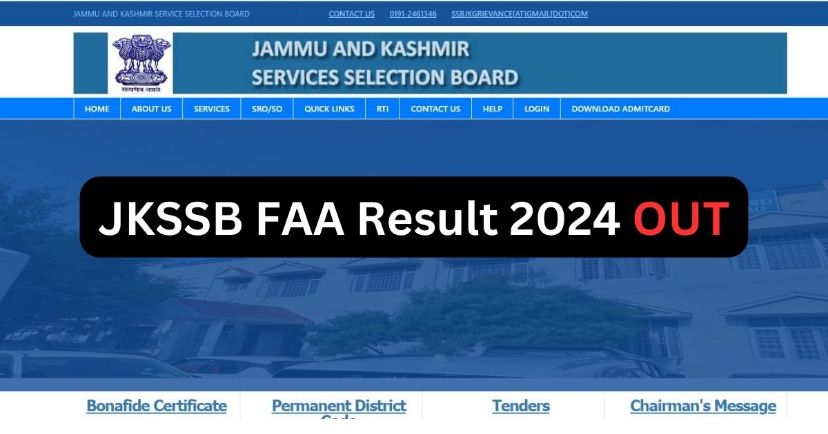 JKSSB FAA Result 2024 OUT
